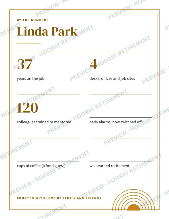 Retirement Career Timeline Poster: example page 2, filled in with sample names