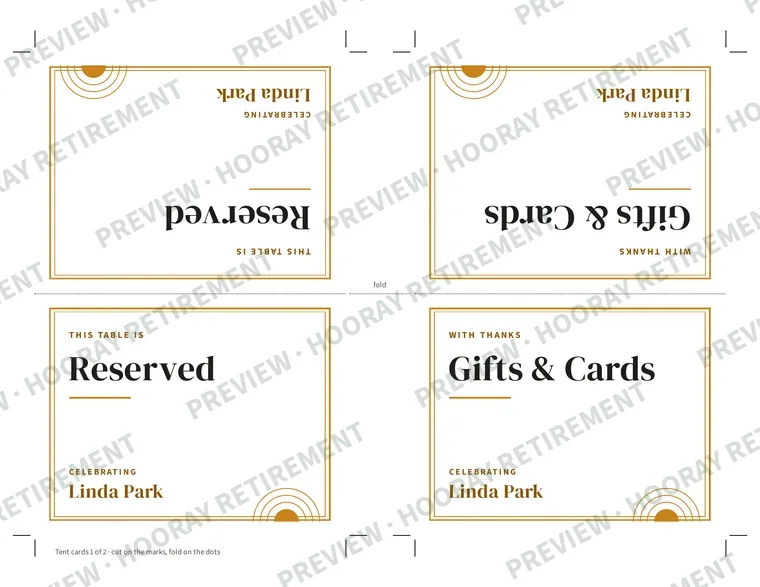 Retirement Party Table Signs: example page 2, filled in with sample names